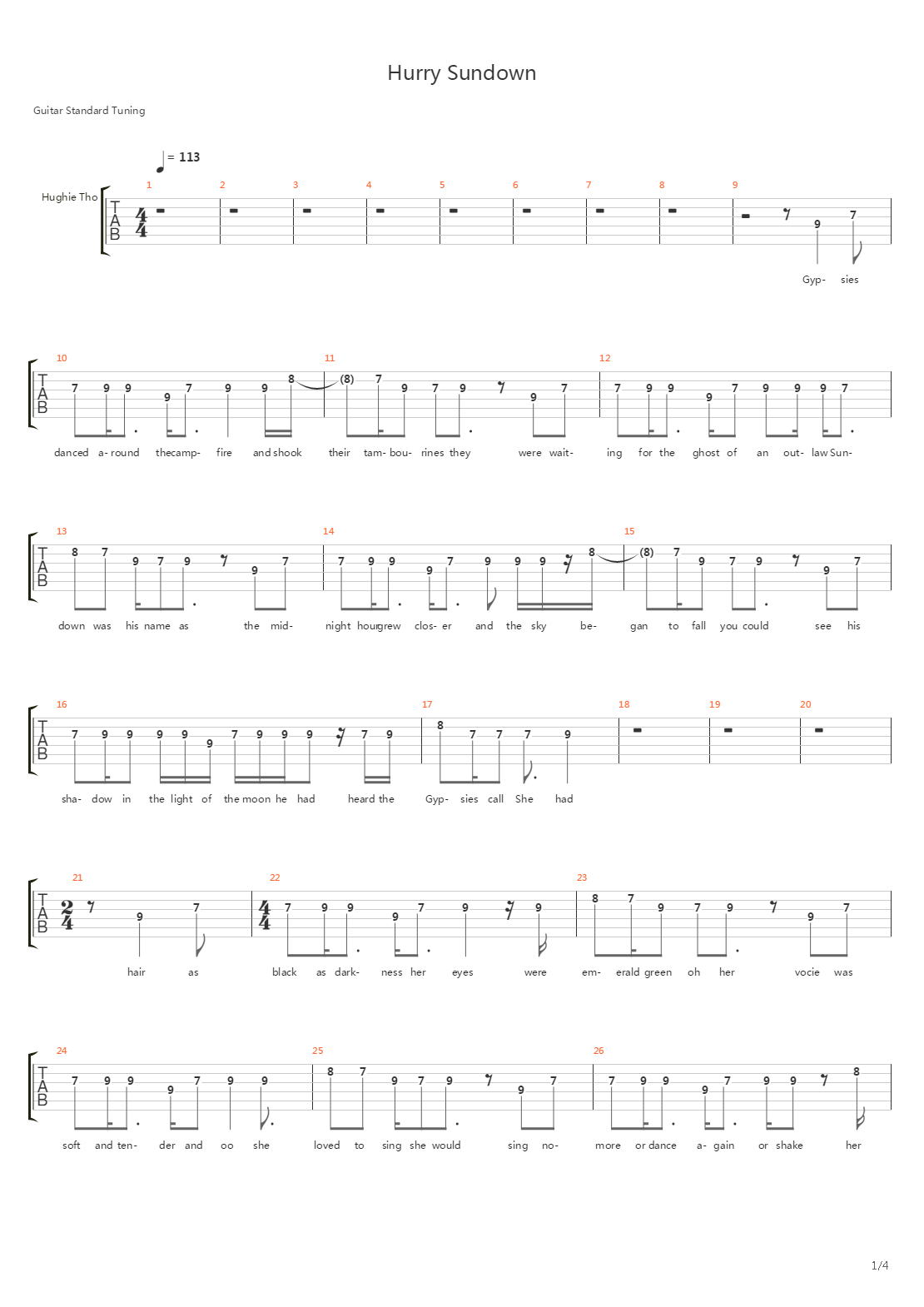 Hurry Sundown吉他谱
