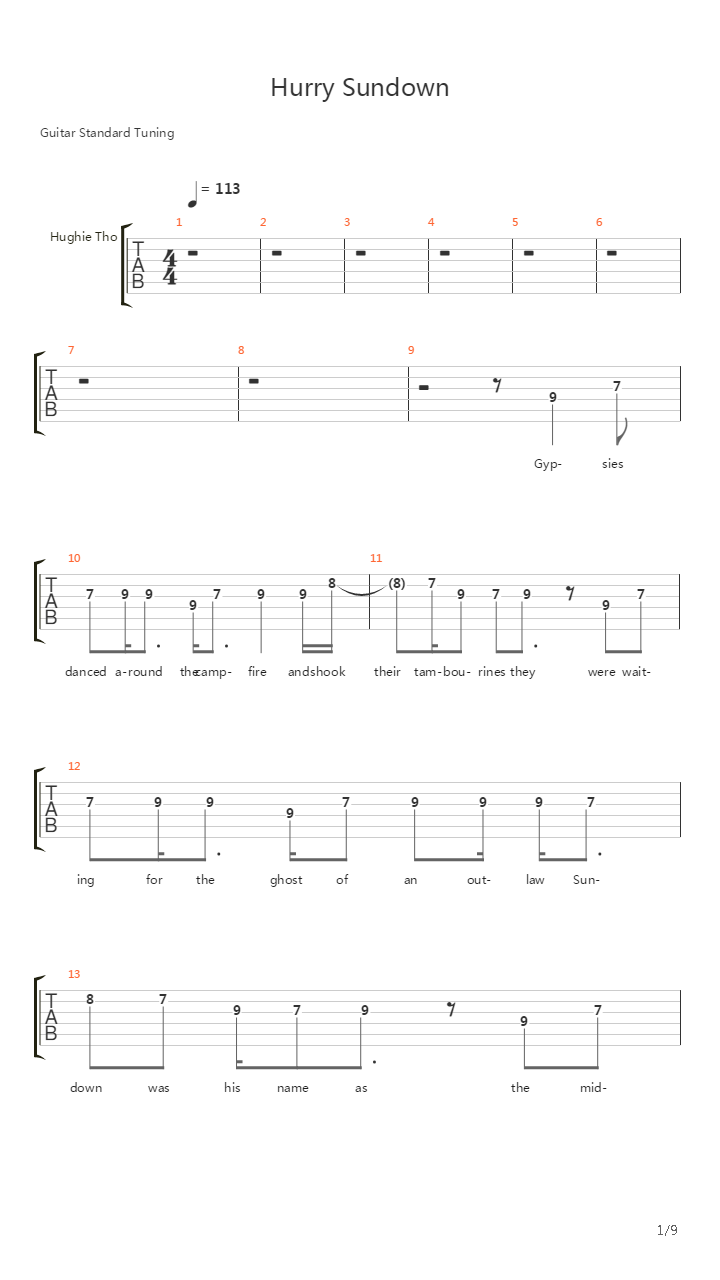 Hurry Sundown吉他谱
