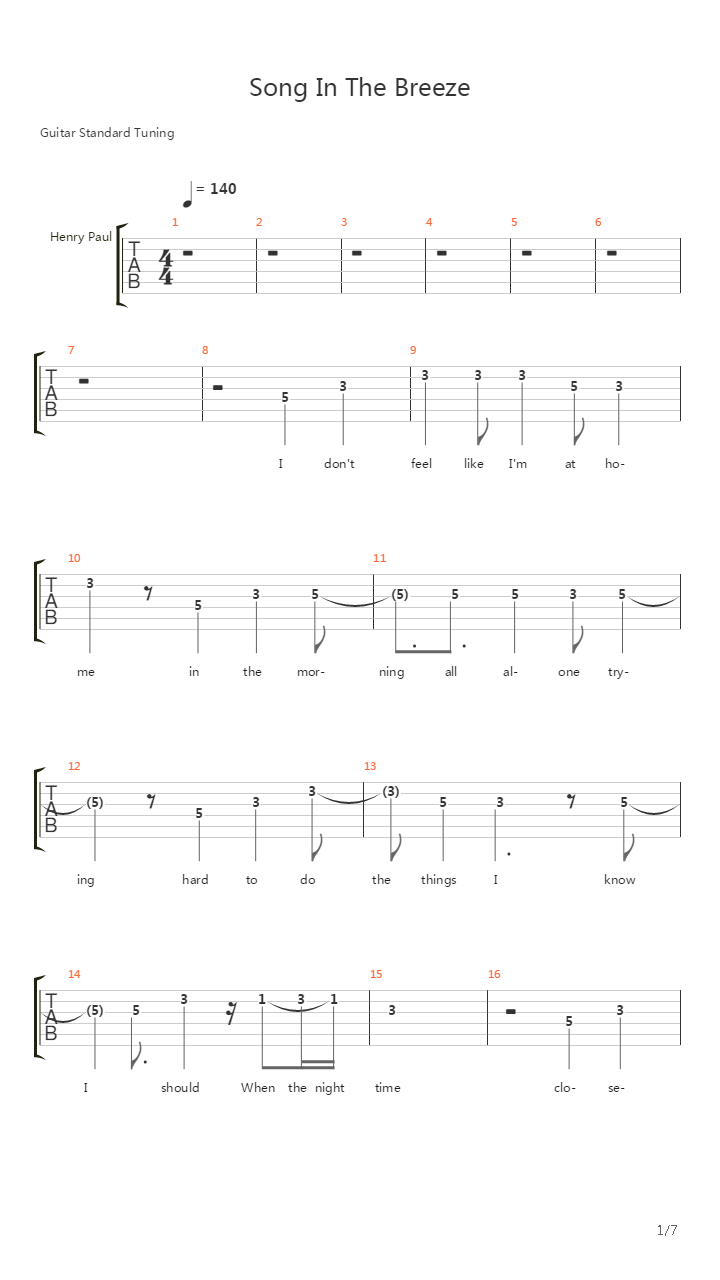 Song In The Breeze吉他谱