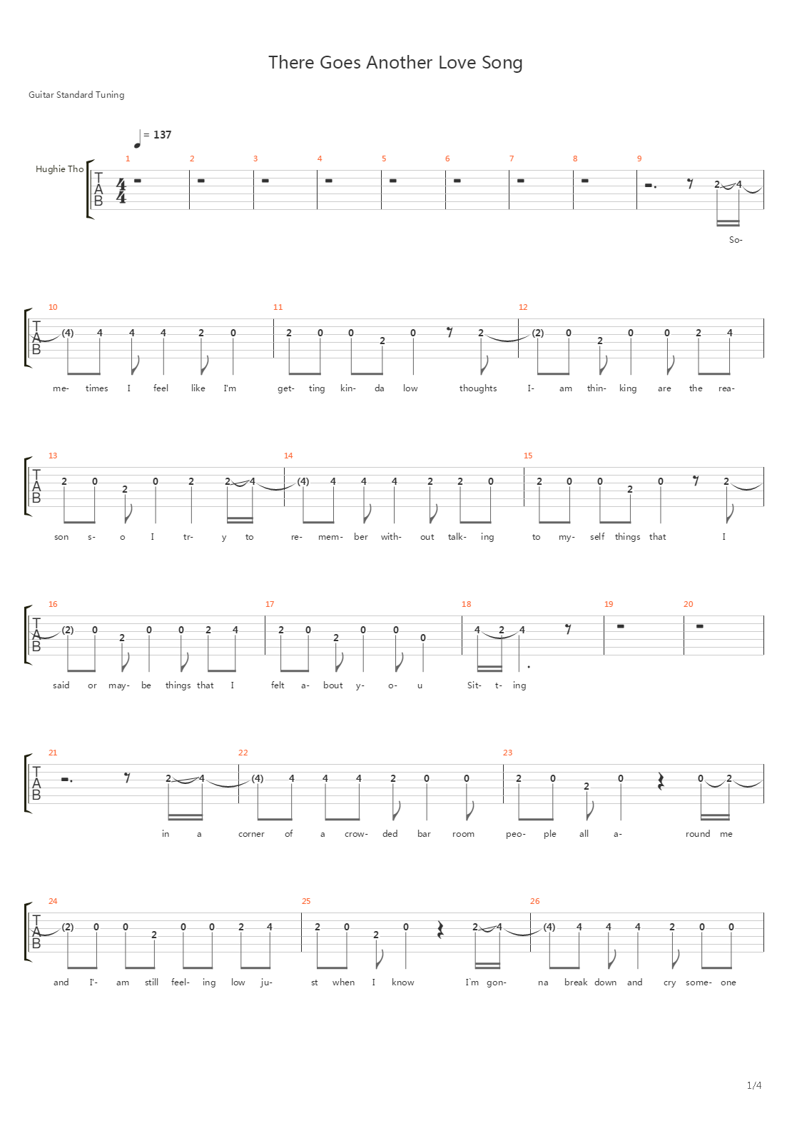 There Goes Another Love Song吉他谱