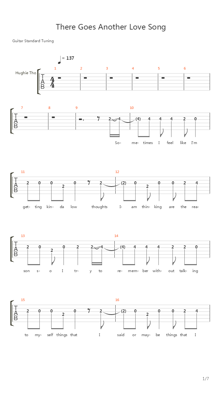 There Goes Another Love Song吉他谱
