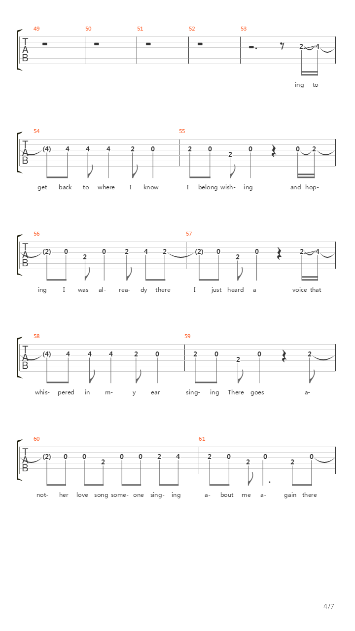 There Goes Another Love Song吉他谱