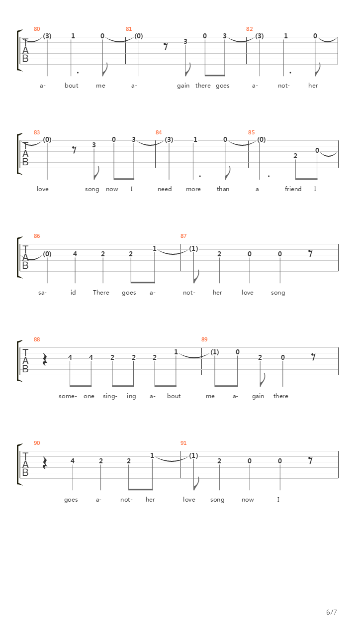 There Goes Another Love Song吉他谱