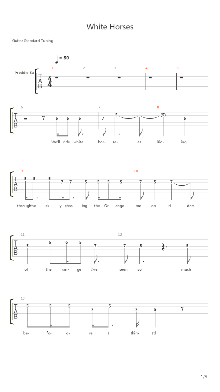 White Horses吉他谱