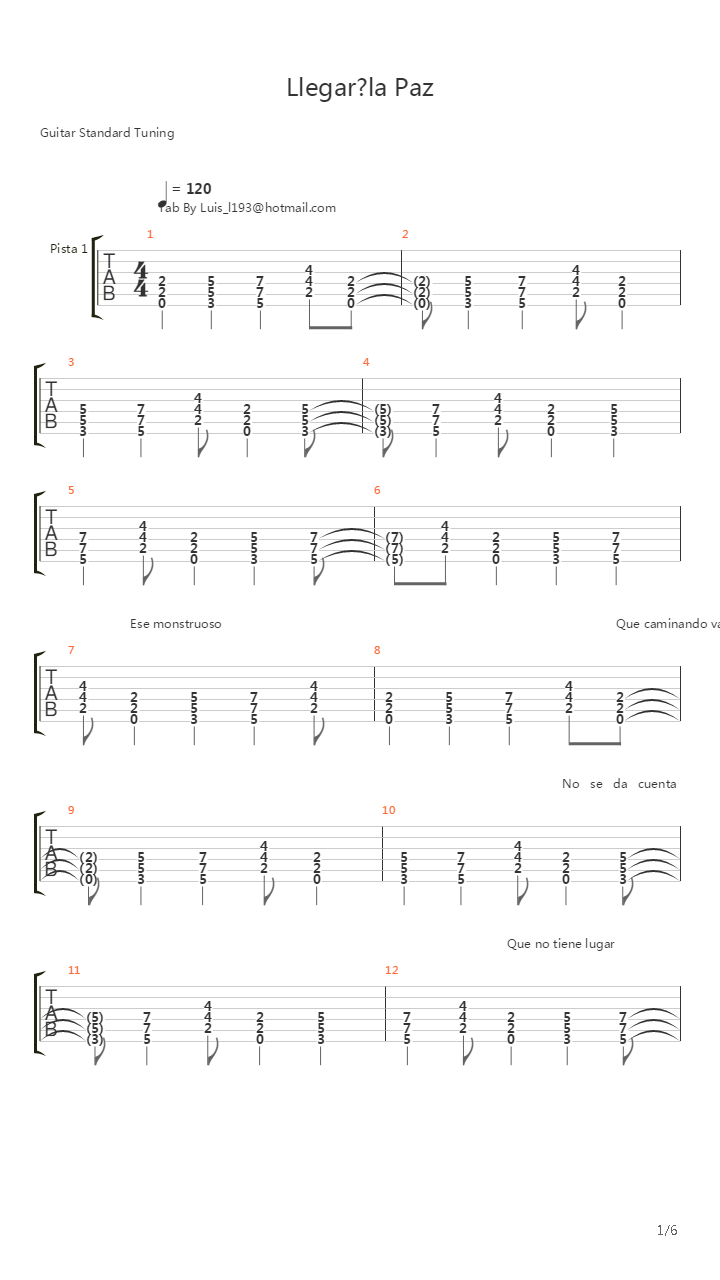 Llegar La Paz吉他谱