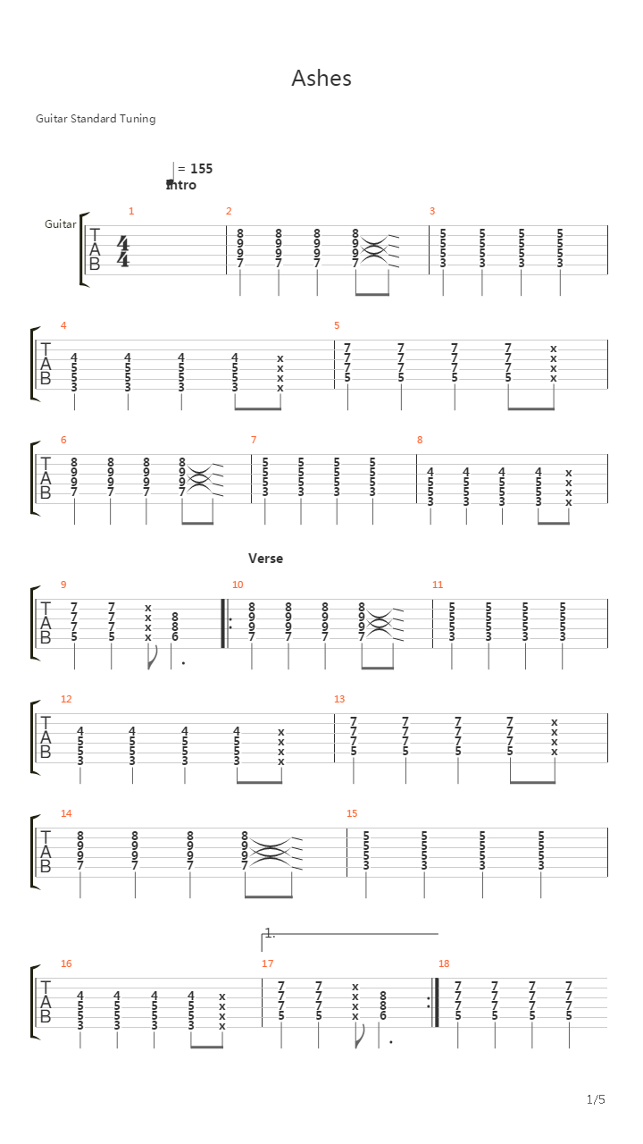 Ashes吉他谱