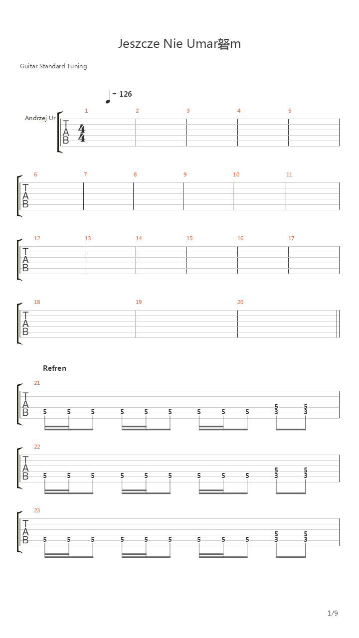 Jeszcze Nie Umarlem吉他谱