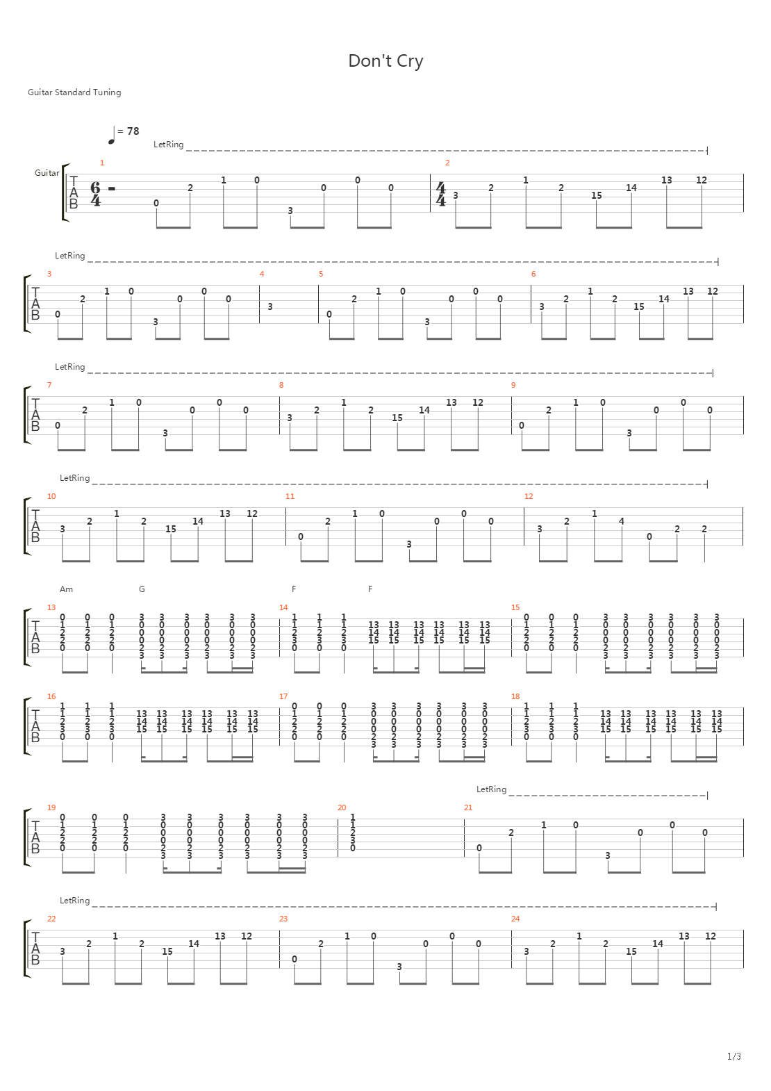 Dont Cry吉他谱