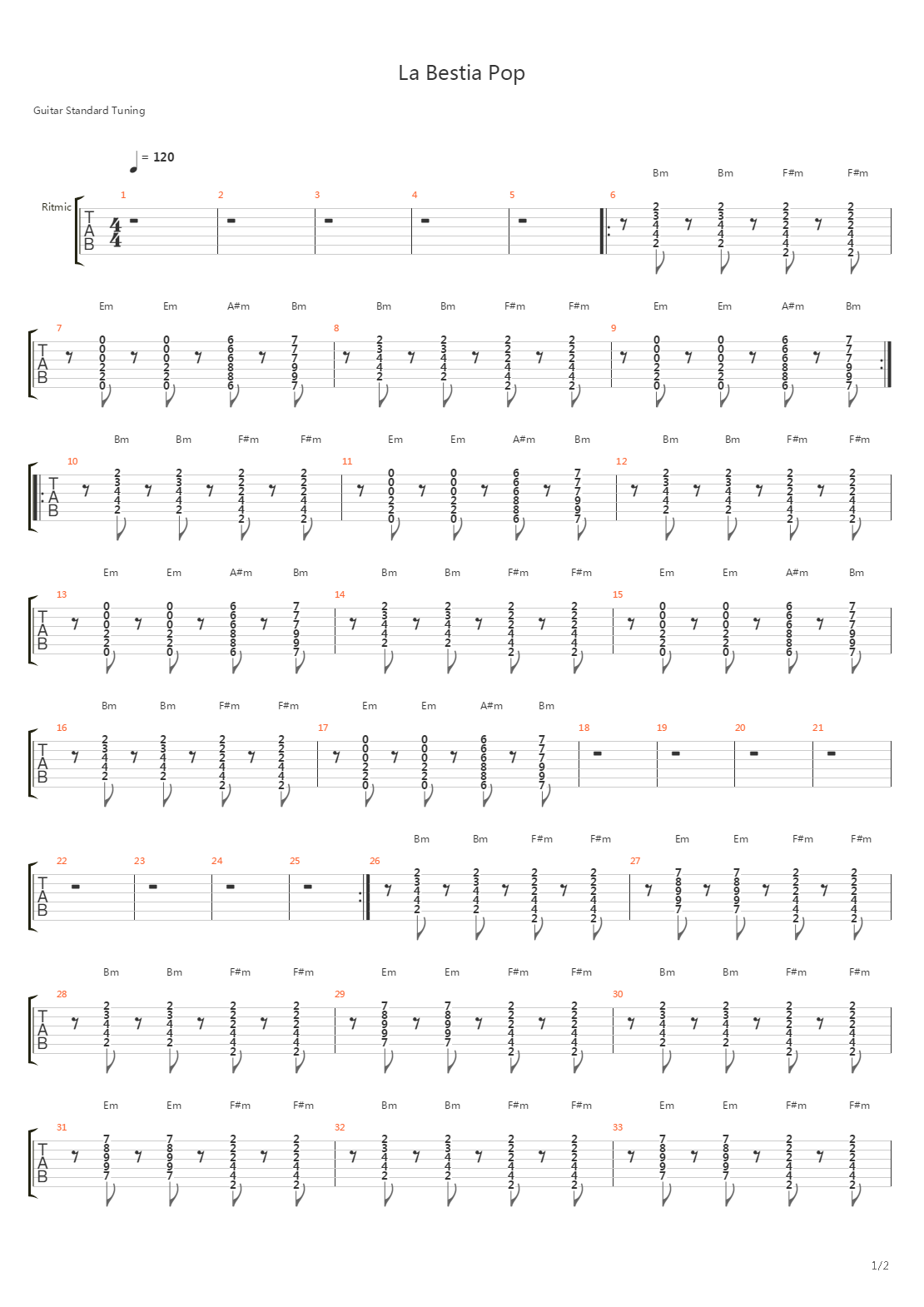 La Bestia Pop吉他谱