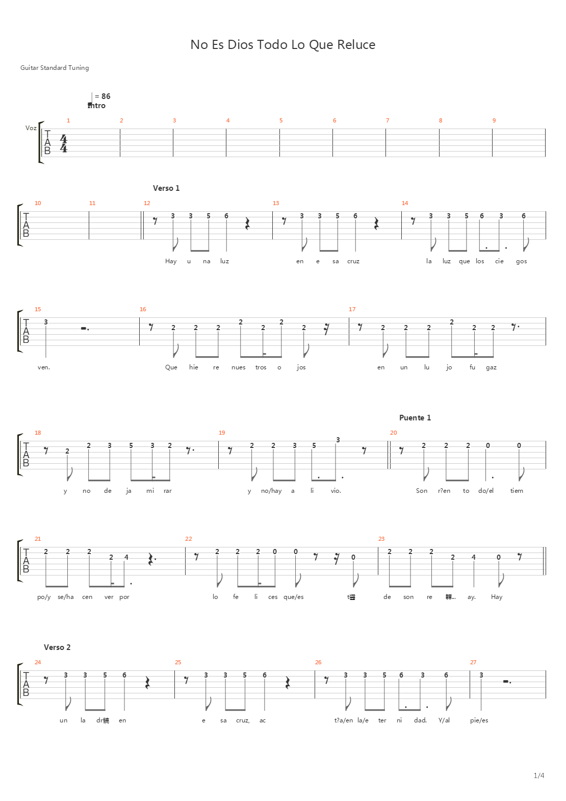 No Es Dios Todo Lo Que Reluce吉他谱