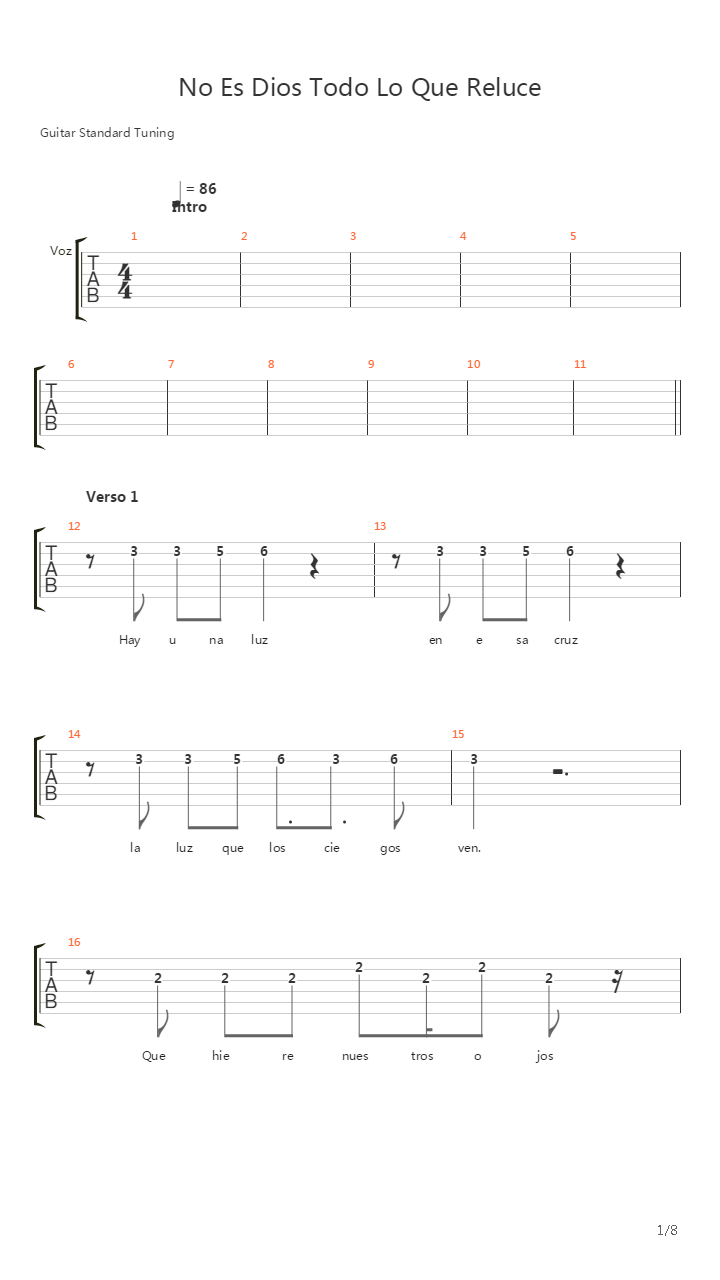 No Es Dios Todo Lo Que Reluce吉他谱