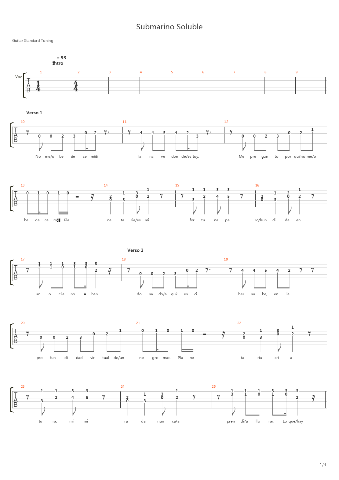 Submarino Soluble吉他谱