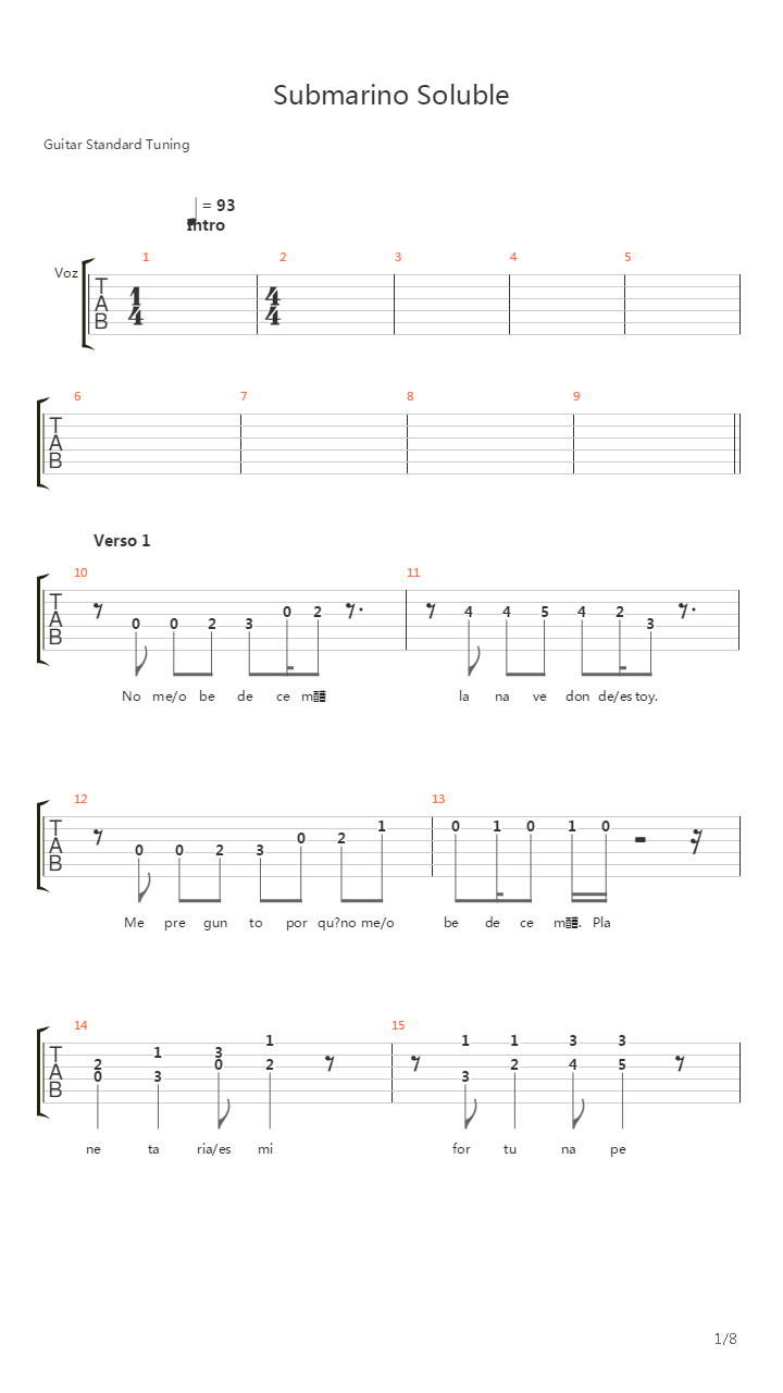 Submarino Soluble吉他谱