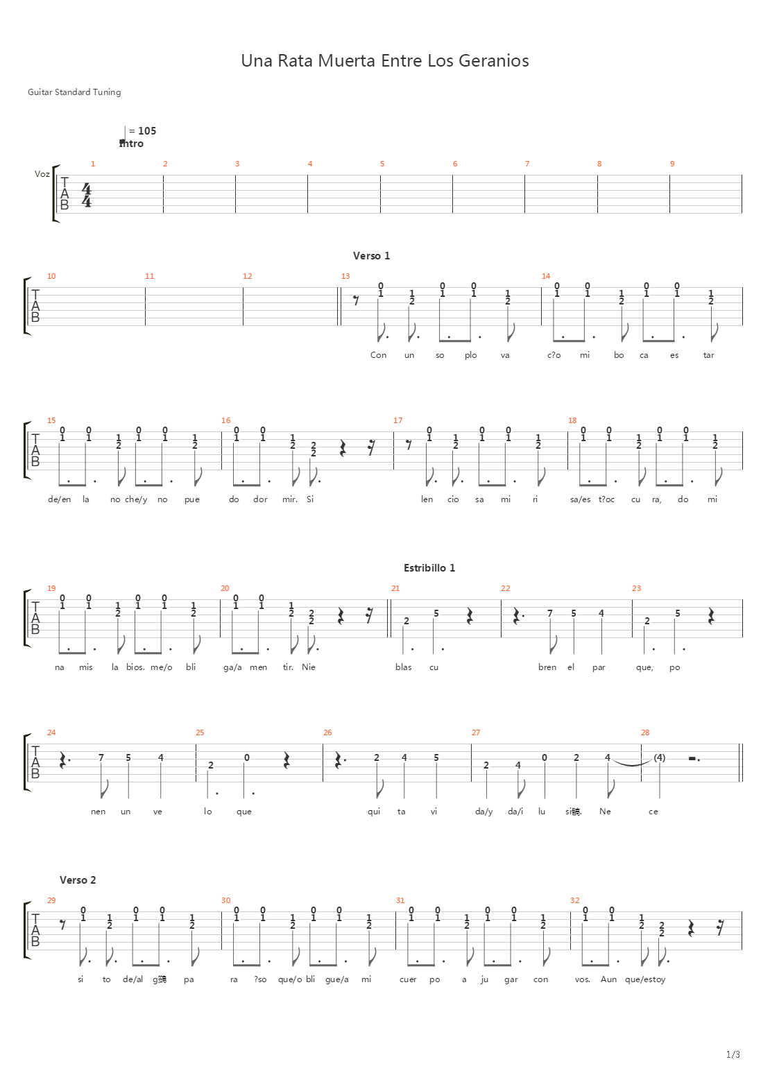 Una Rata Muerta Entre Los Geranios吉他谱