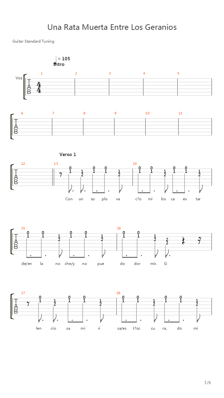 Una Rata Muerta Entre Los Geranios吉他谱