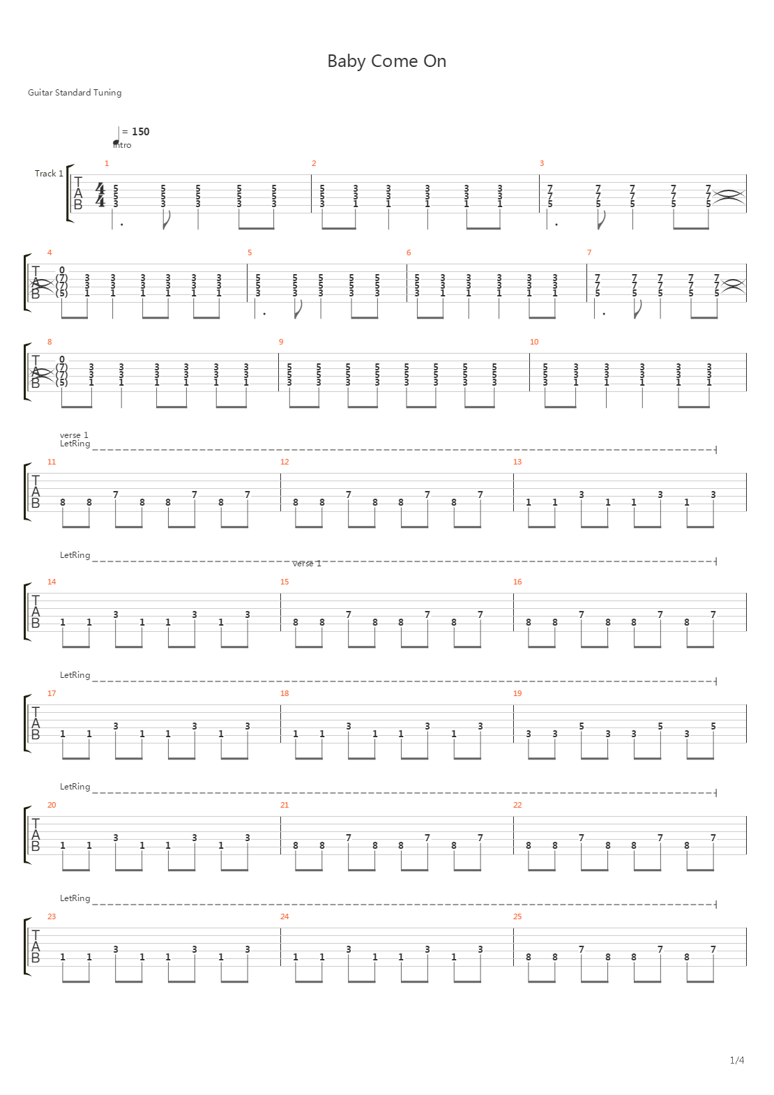 Baby Come On吉他谱