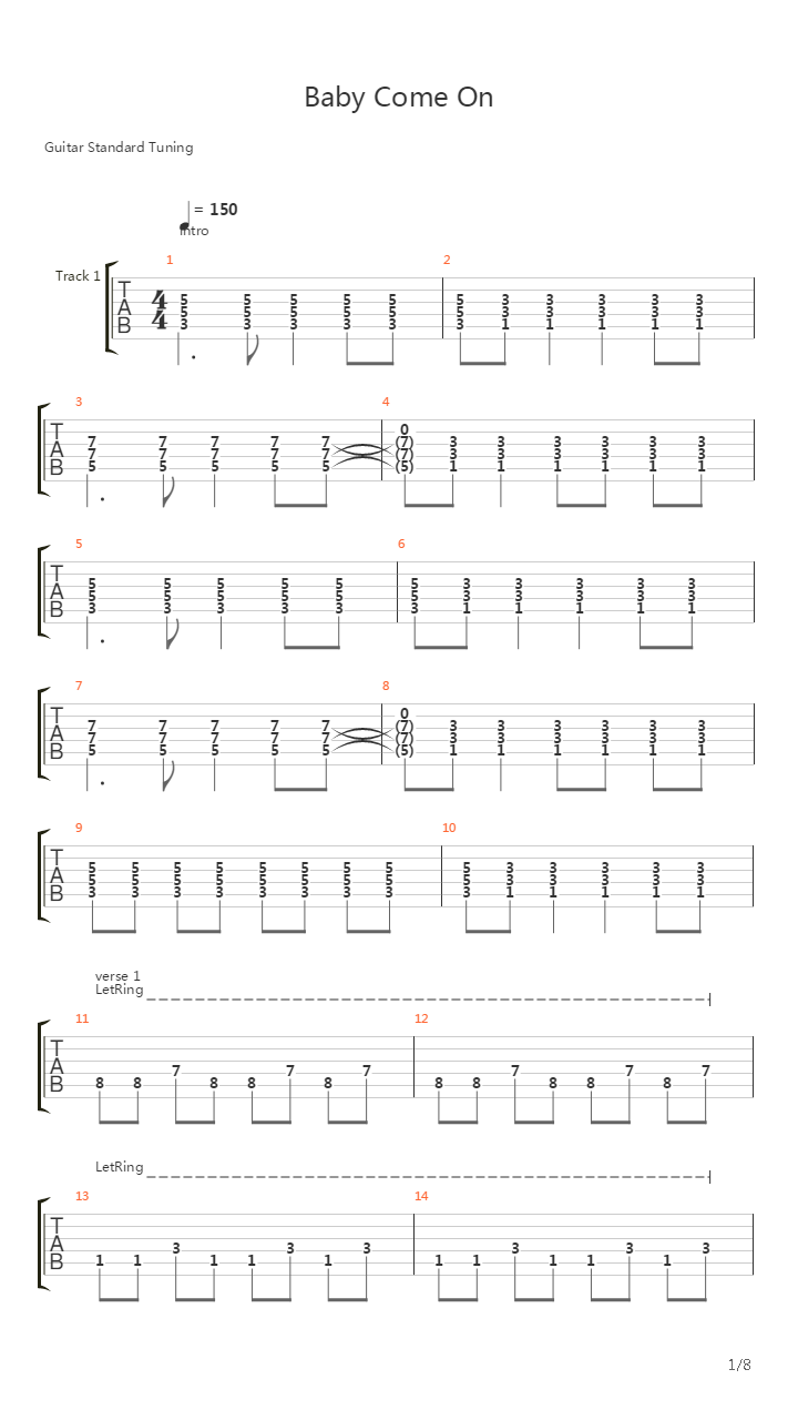 Baby Come On吉他谱