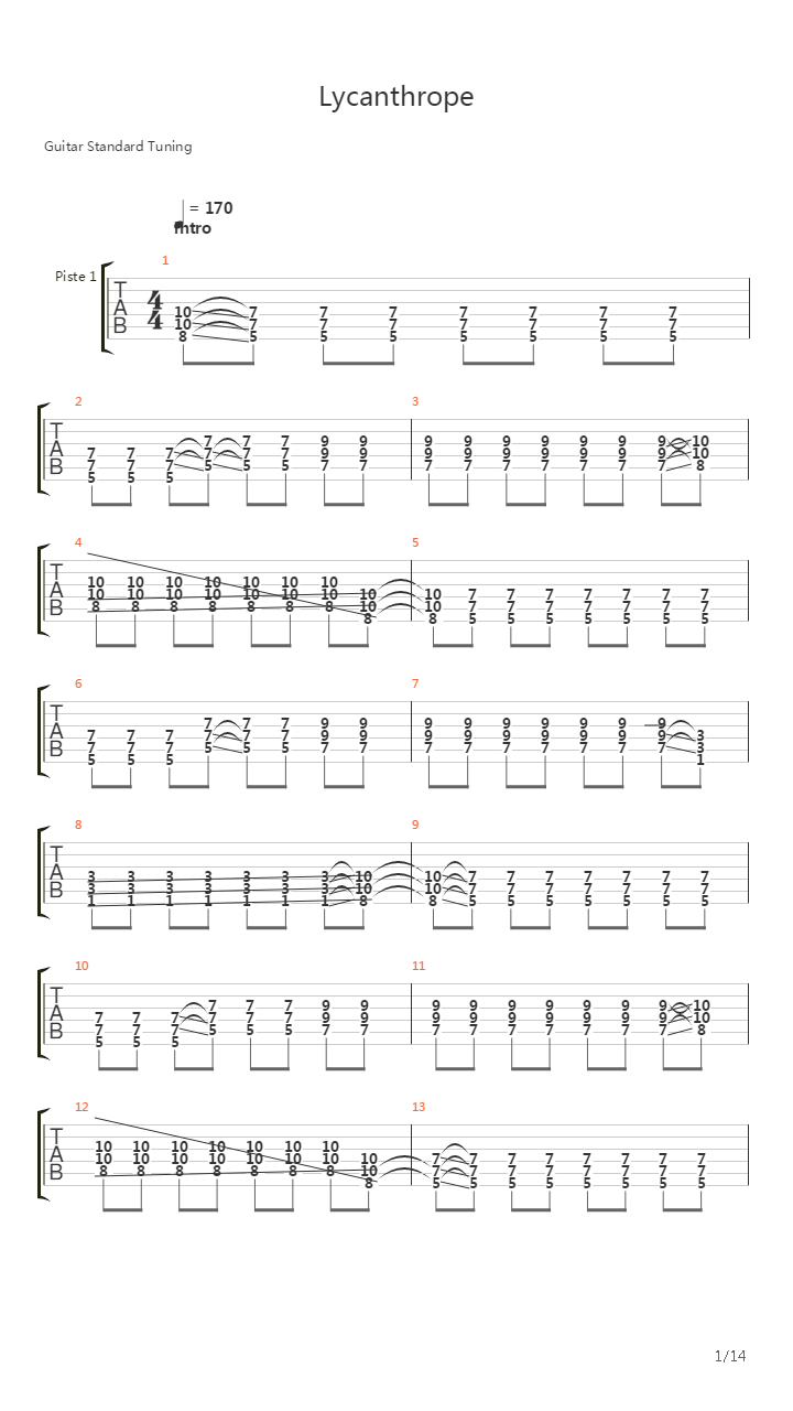 Lycanthrope吉他谱