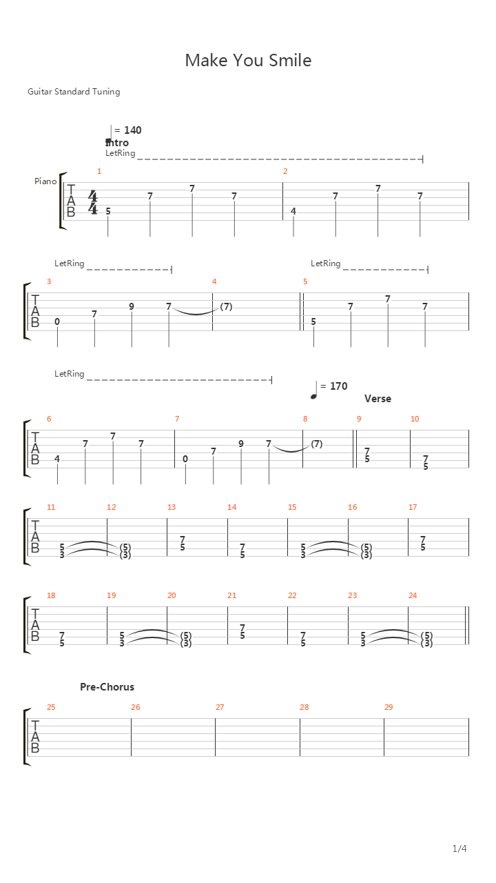 Make You Smile吉他谱