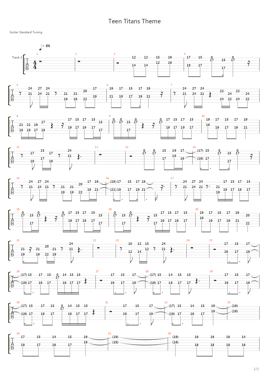 Teen Titans Theme吉他谱
