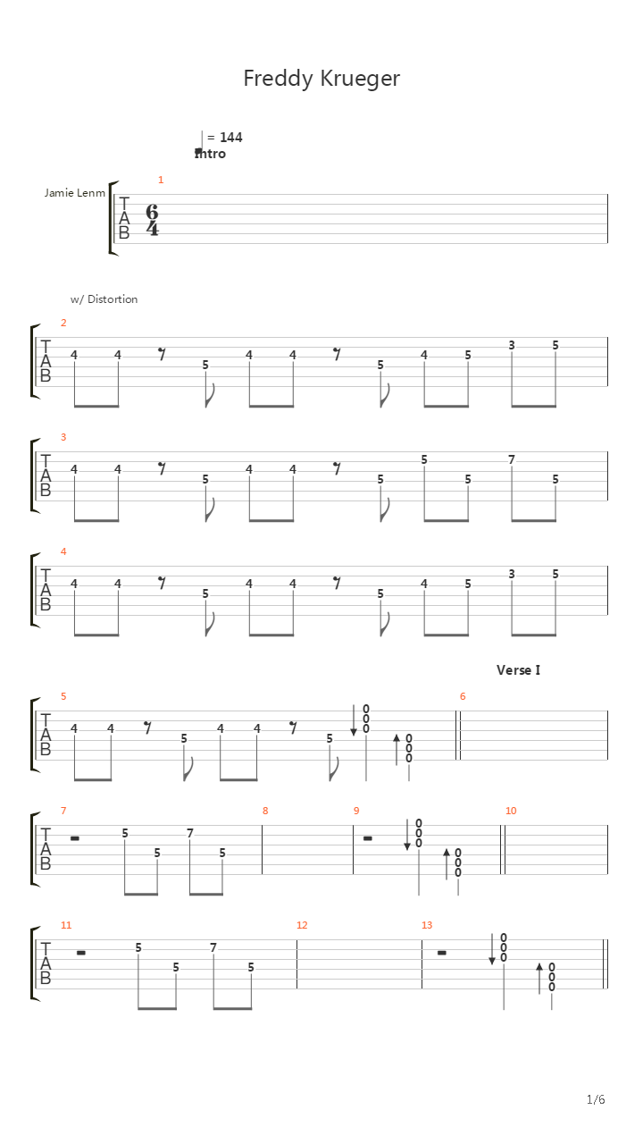 Freddy Krueger吉他谱