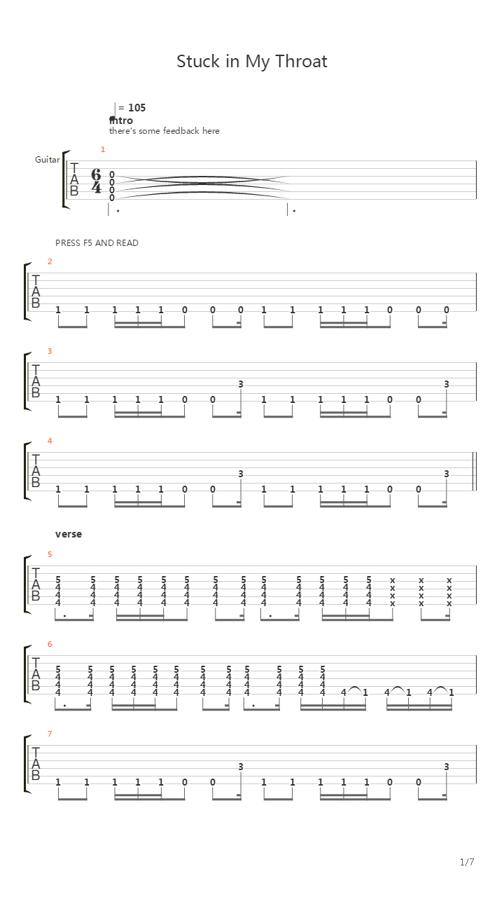 Stuck In My Throat吉他谱
