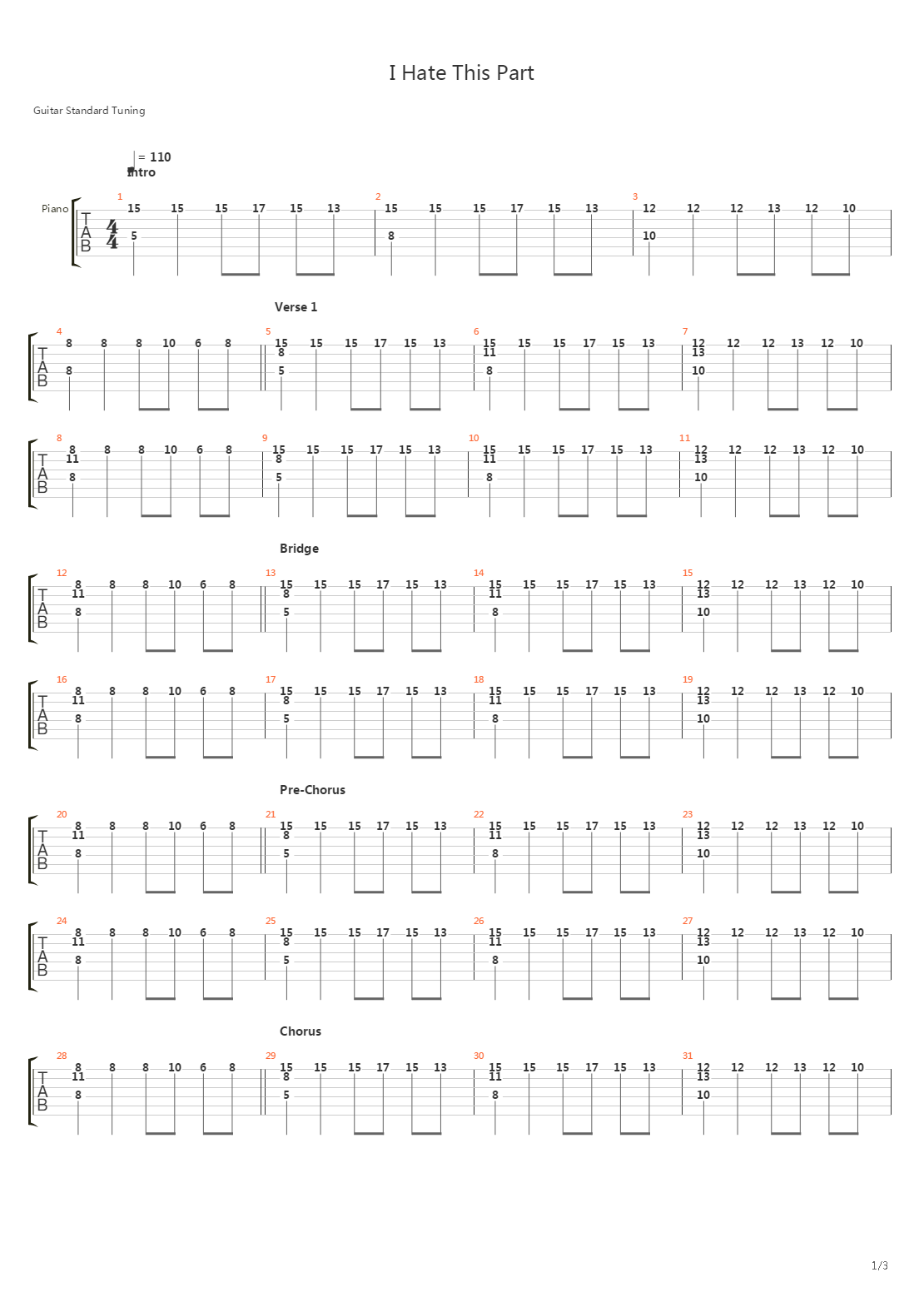 I Hate This Part吉他谱