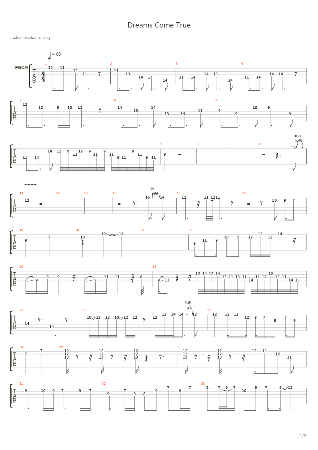Dreams Come True吉他谱