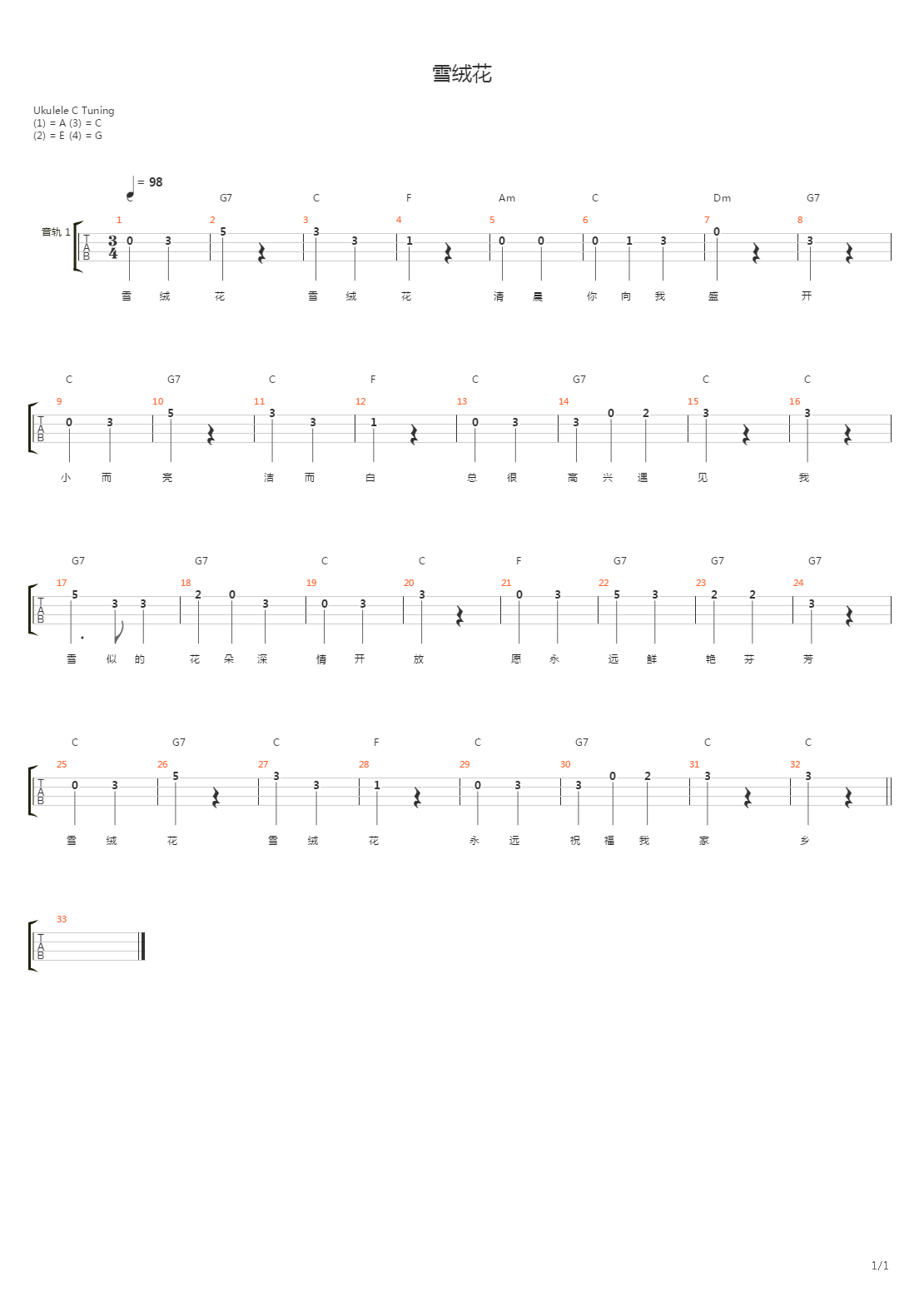 音乐之声 - 雪绒花(Edelwiss)吉他谱