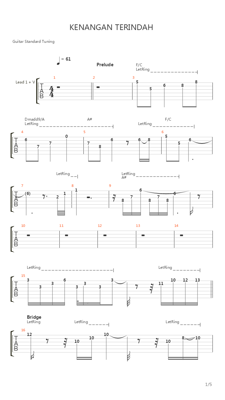 Kenangan Terindah吉他谱