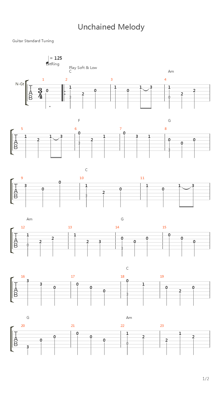 Unchained Melody(人鬼情未了)吉他谱