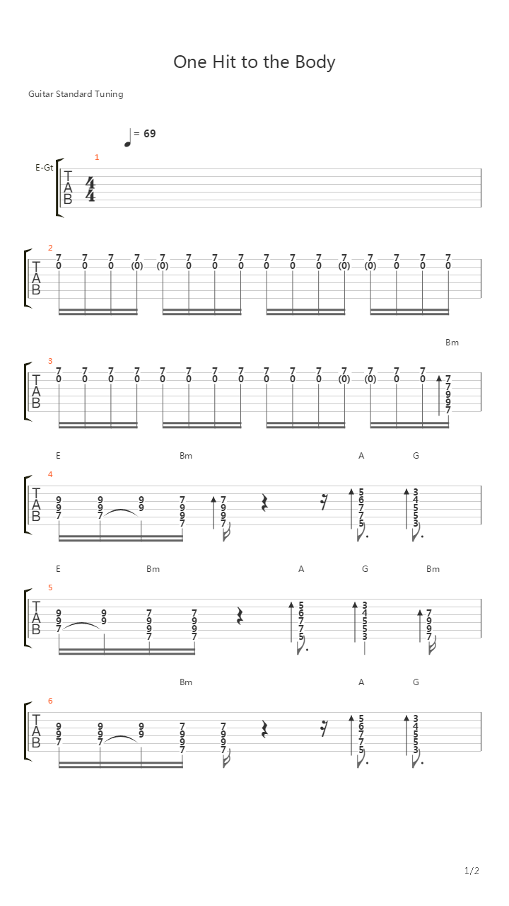 One Hit To The Body吉他谱