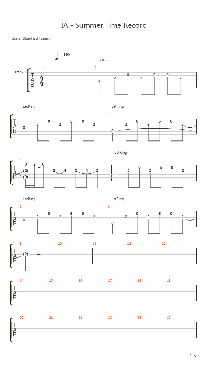 IA - サマータイムレコード（Summertime Record ）吉他谱