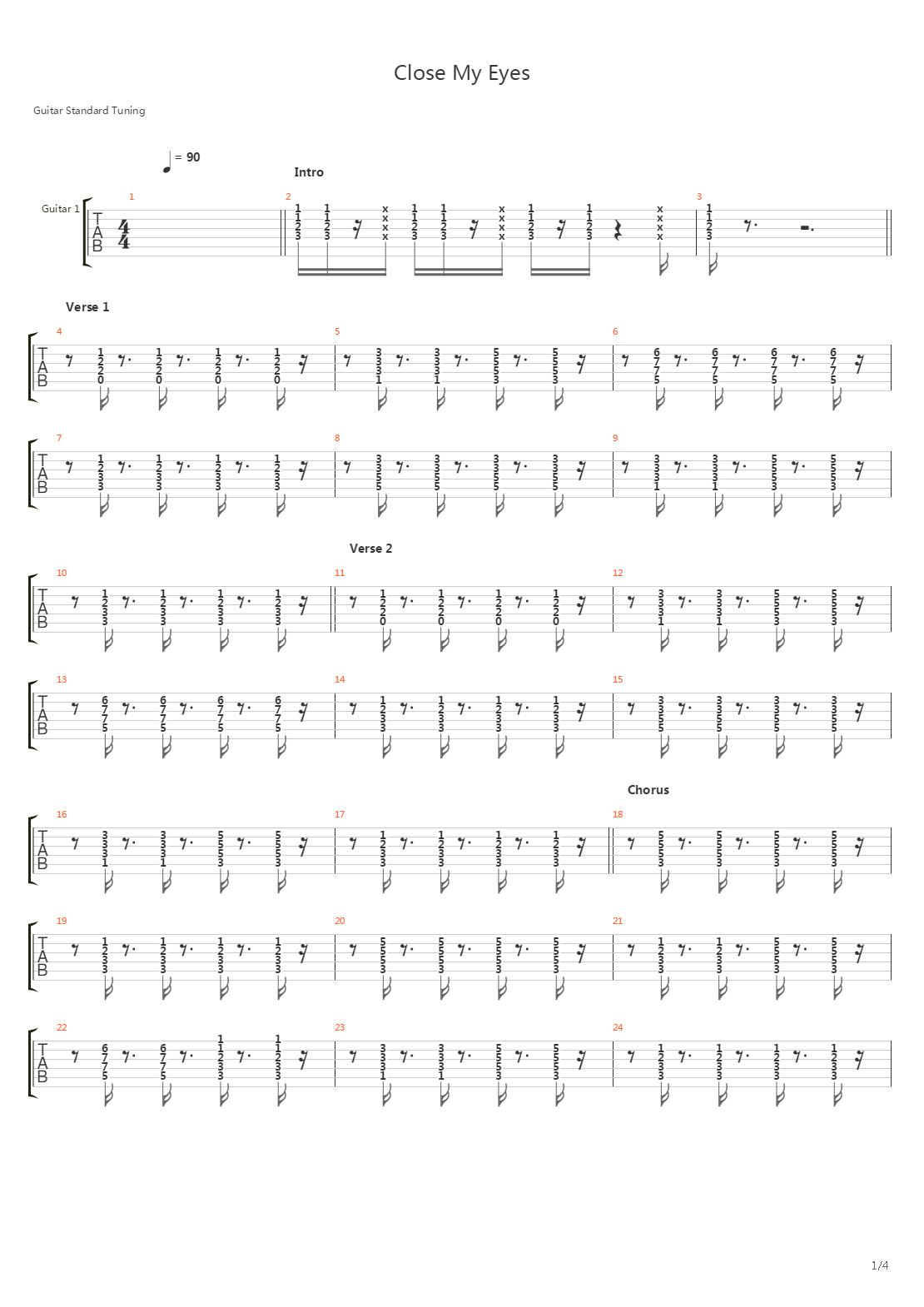 Close My Eyes吉他谱