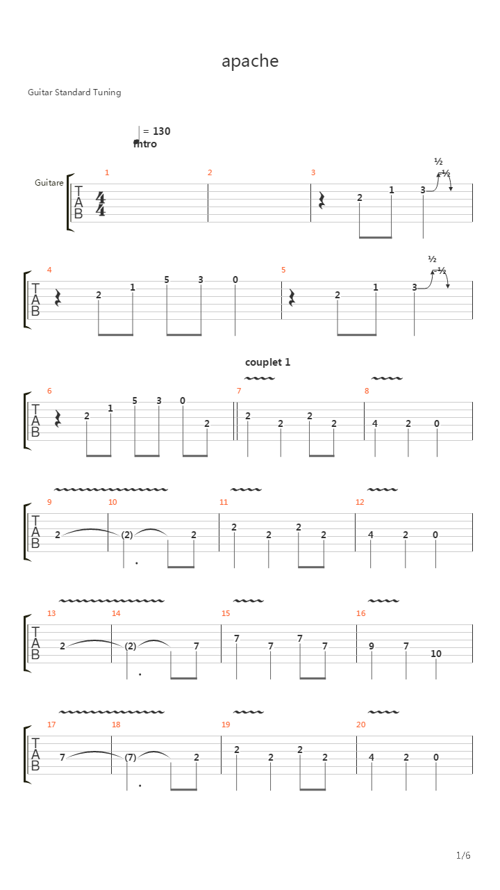 Apache吉他谱