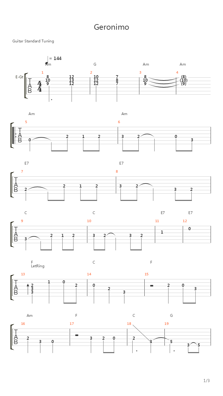 Geronimo吉他谱