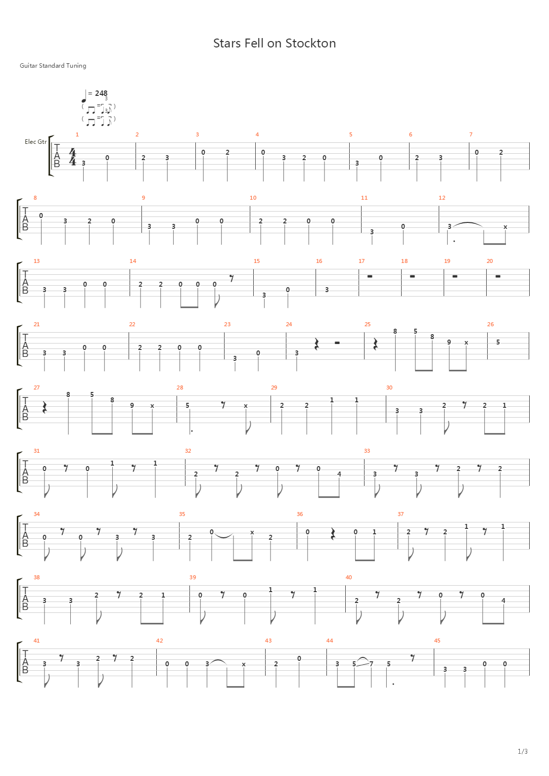 Stars Fell On Stockton吉他谱