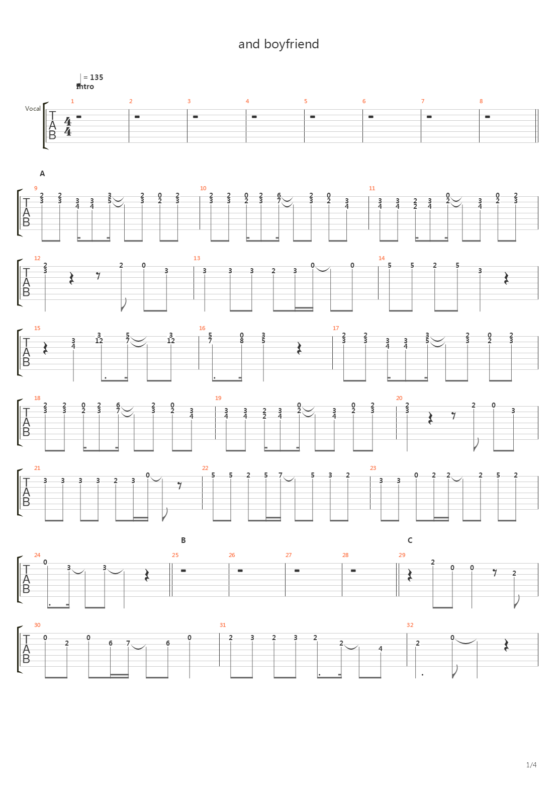 And Boyfriend吉他谱