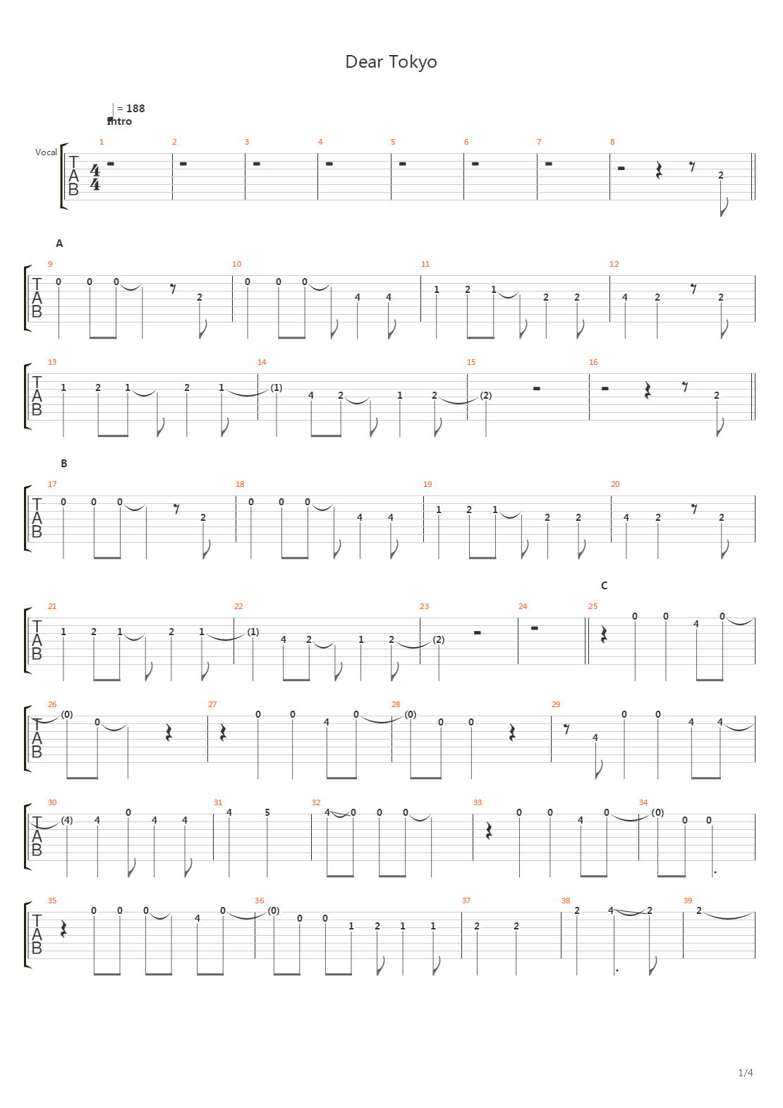 Dear Tokyo吉他谱