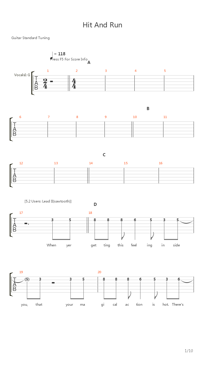 Hit And Run吉他谱