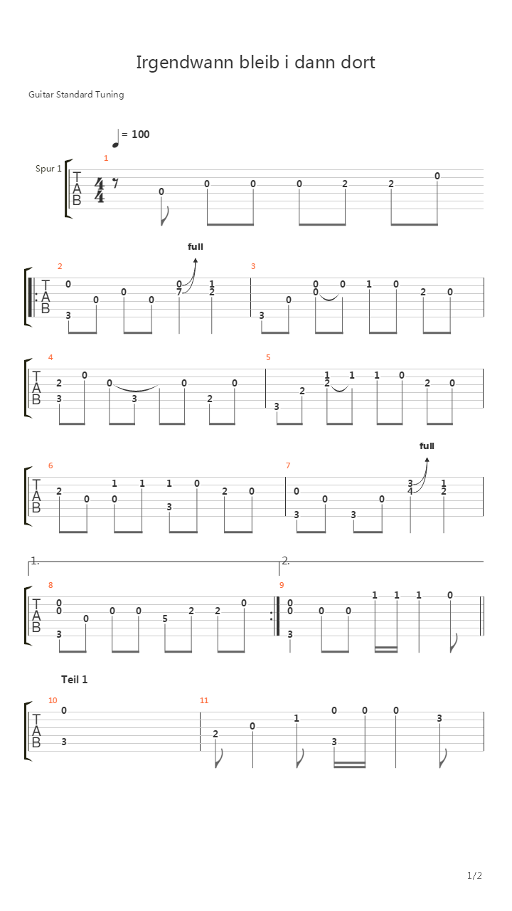 Irgendwann Bleib I Dann Dort吉他谱