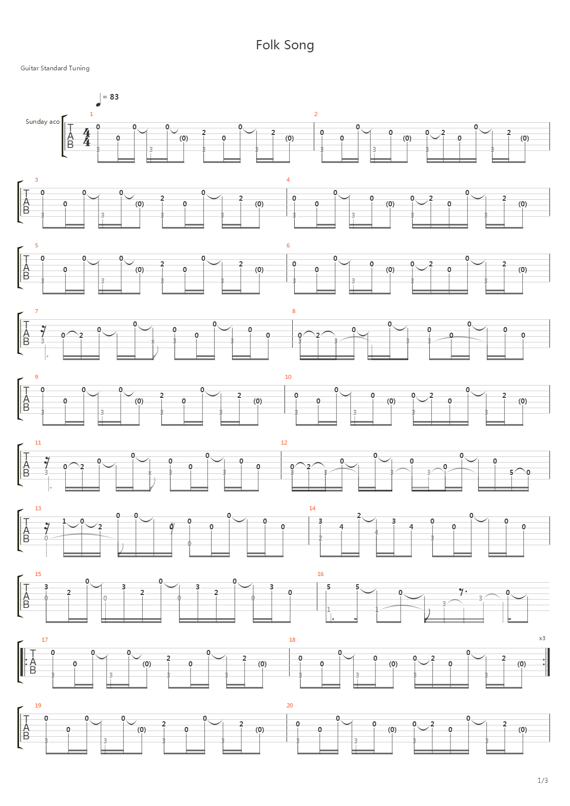 Folk Song吉他谱