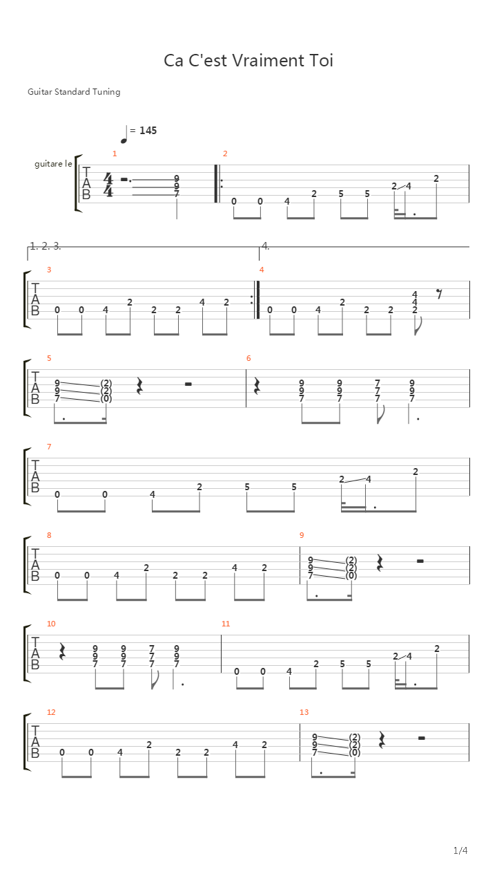 Ca Cest Vraiment Toi吉他谱