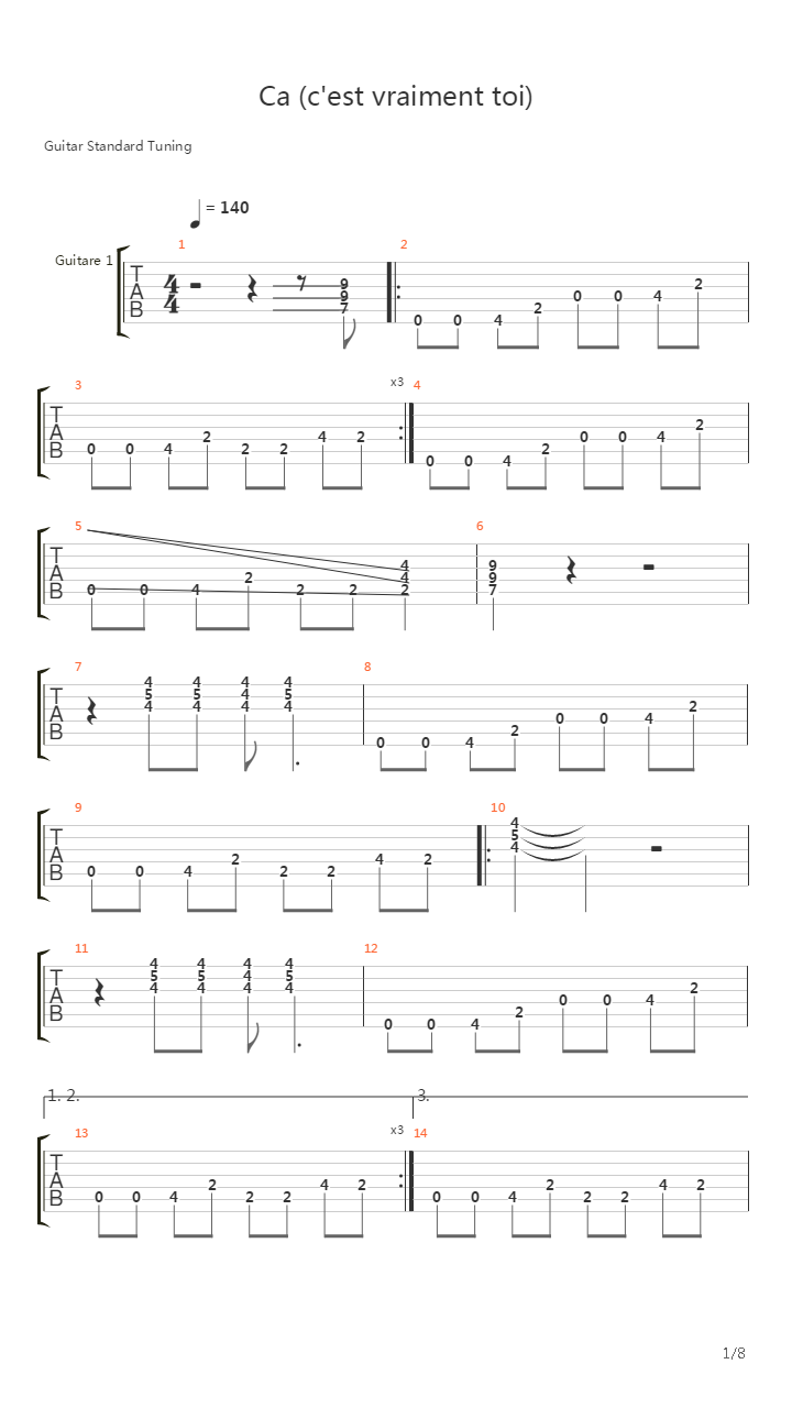 Ca Cest Vraiment Toi吉他谱