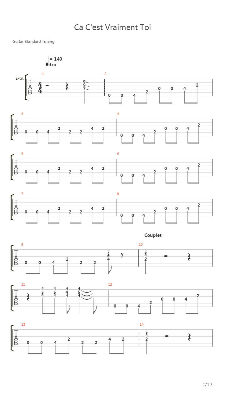 Ca Cest Vraiment Toi吉他谱