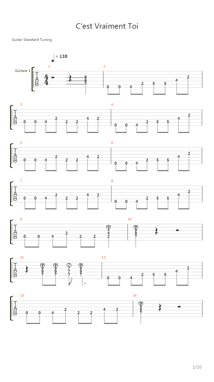 Cest Vraiment Toi吉他谱
