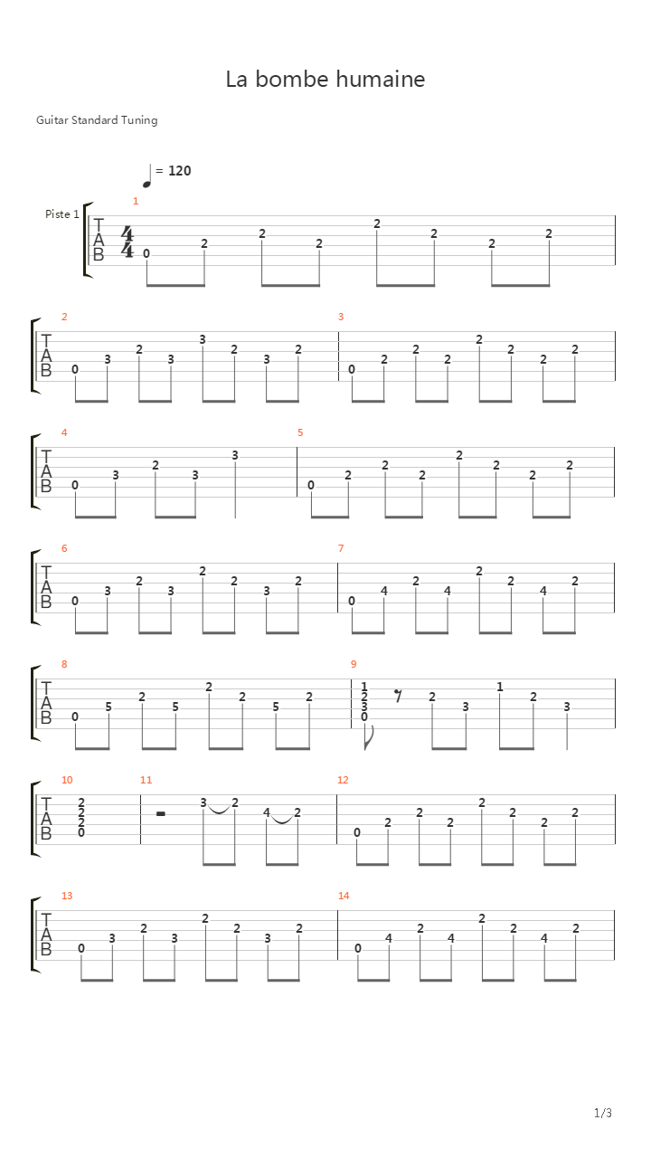 La Bombe Humaine吉他谱