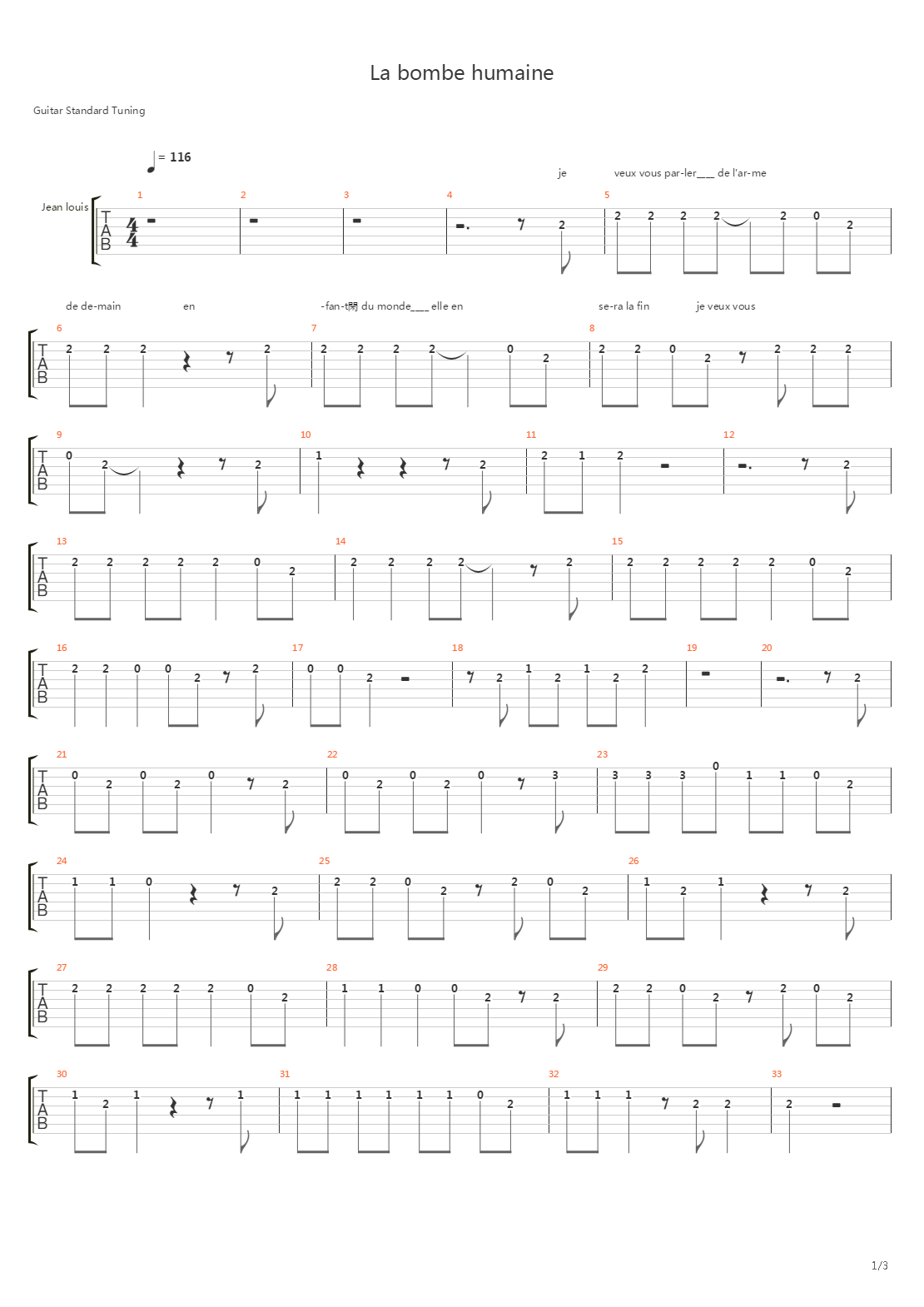 La Bombe Humaine吉他谱