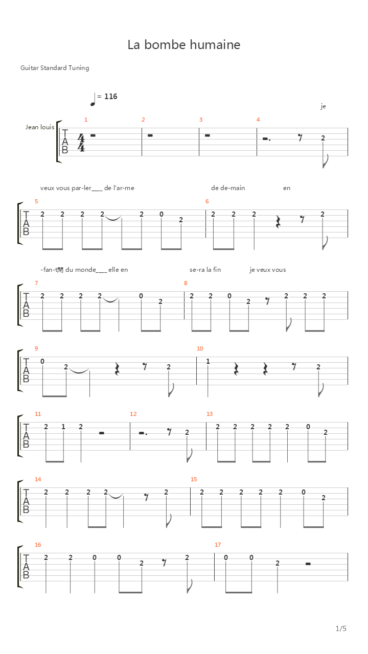 La Bombe Humaine吉他谱