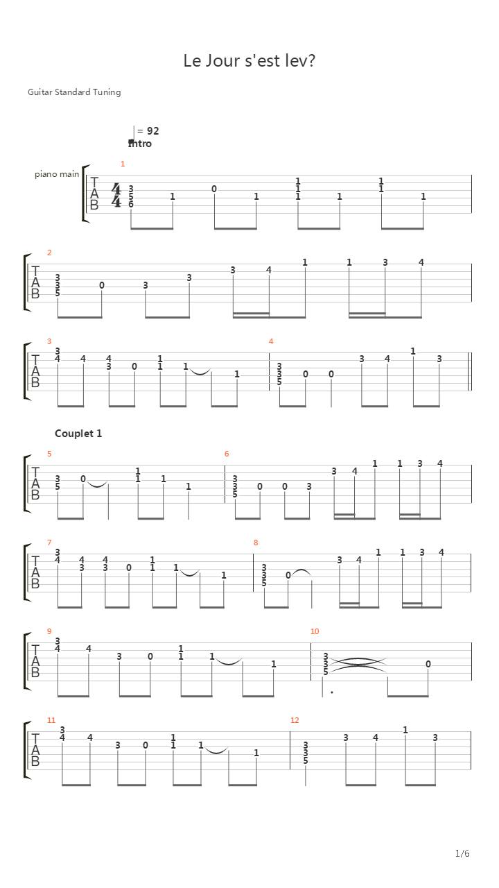 Le Jour Sest Lev吉他谱